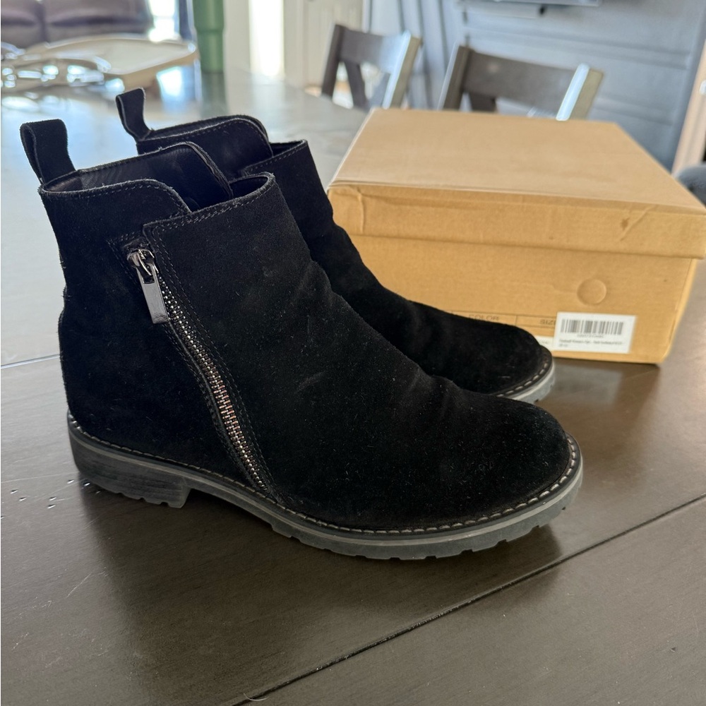 Black Suede Ankle Boots with Zipper